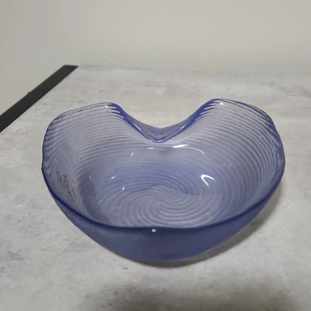 Vintage Laslo For Mikasa Japan Bluish Glass Dish Swirl Ridged Frosted Exterior